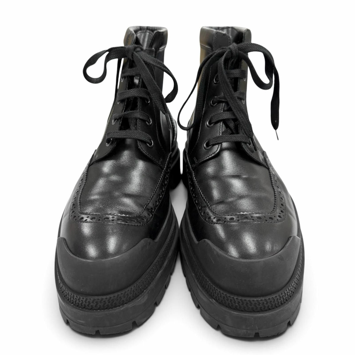 Hermes Bottillons Leather Chip Perforation Lace-up Boots Black — view 2
