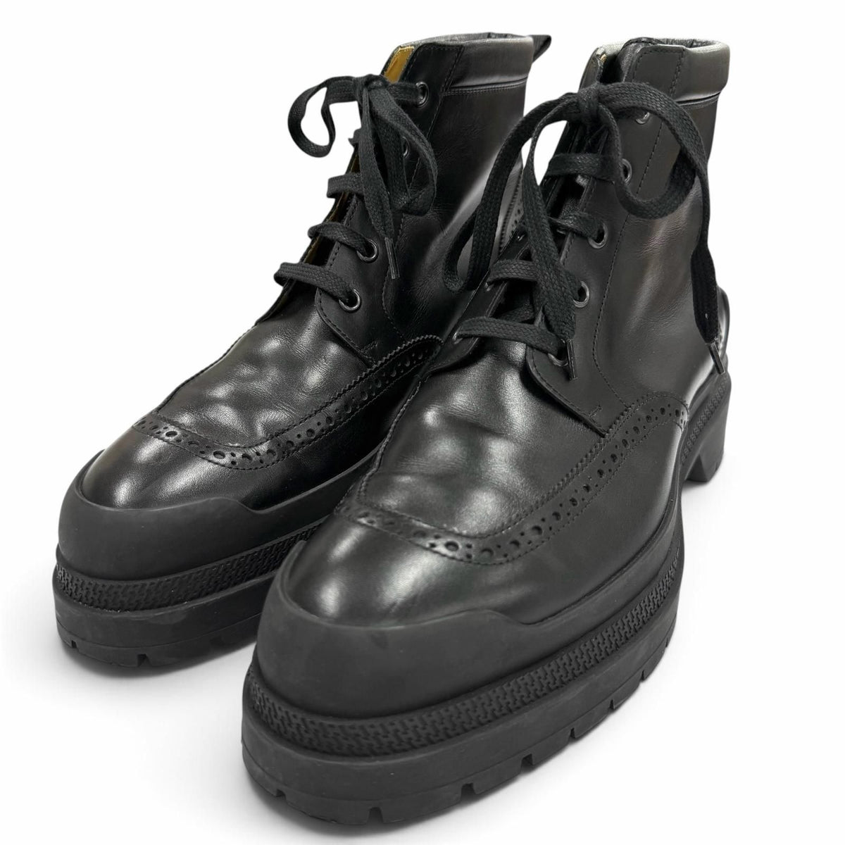 Hermes Bottillons Leather Chip Perforation Lace-up Boots Black