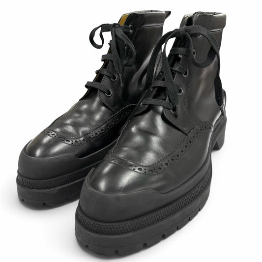 Hermes Bottillons Leather Chip Perforation Lace-up Boots Black