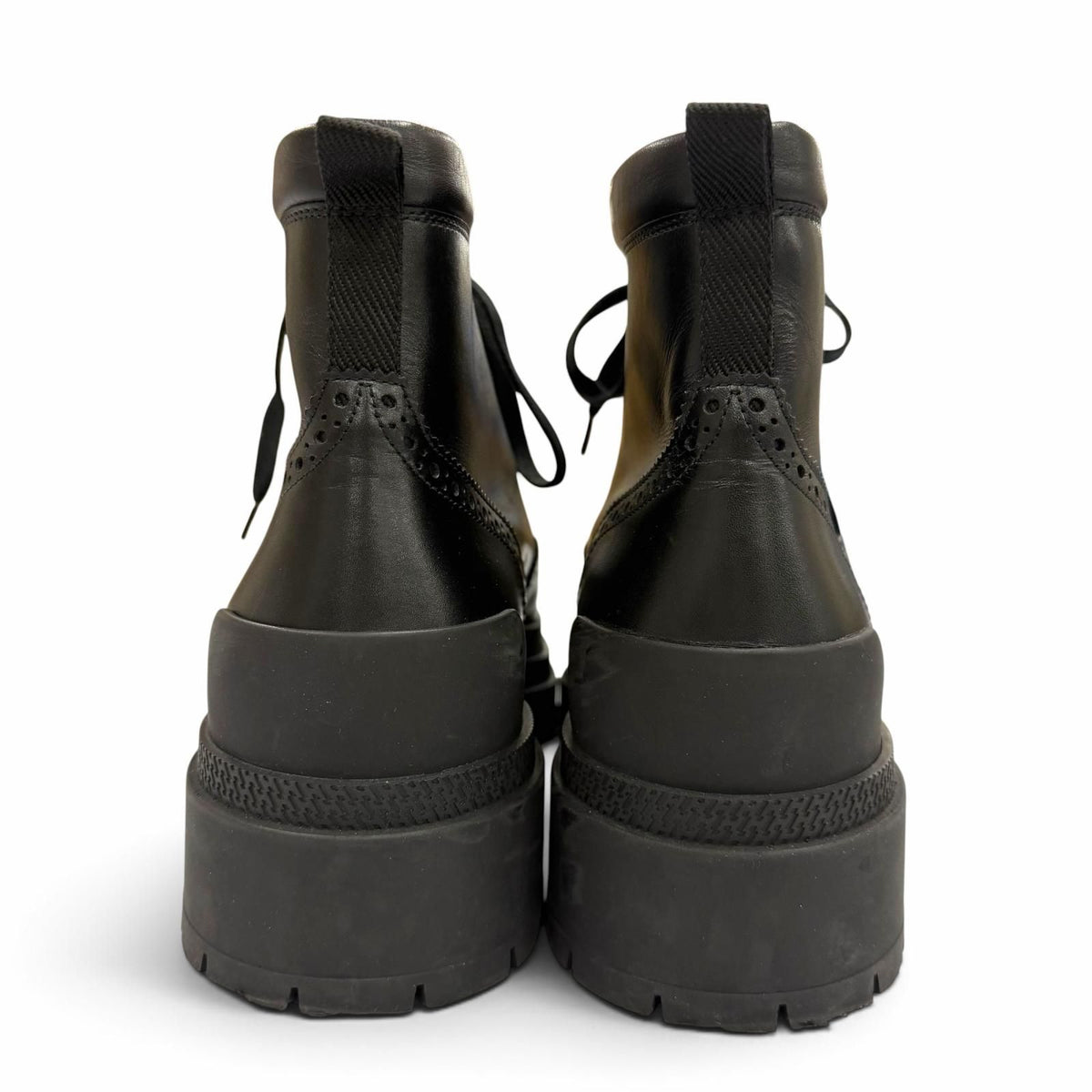 Hermes Bottillons Leather Chip Perforation Lace-up Boots Black — view 3