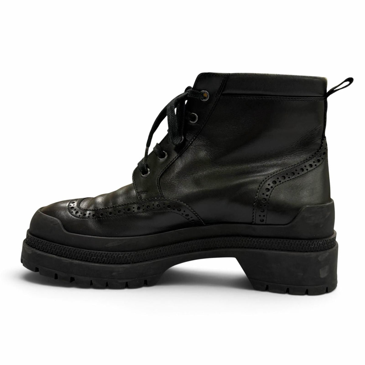 Hermes Bottillons Leather Chip Perforation Lace-up Boots Black — view 5