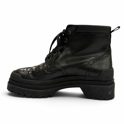 Hermes Bottillons Leather Chip Perforation Lace-up Boots Black — view 5