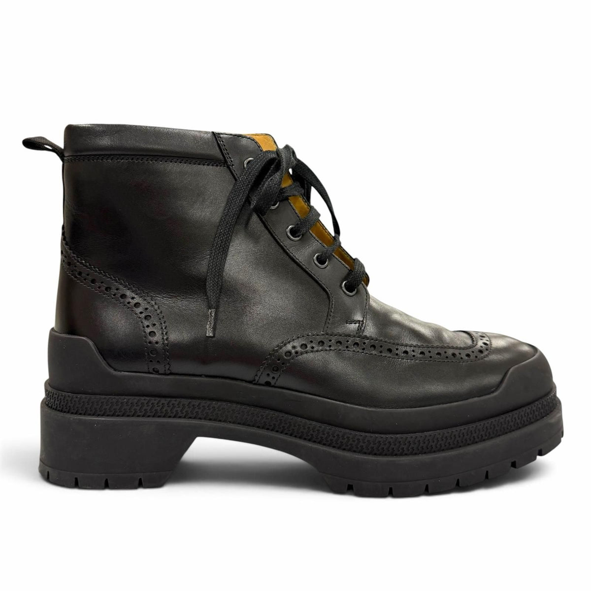 Hermes Bottillons Leather Chip Perforation Lace-up Boots Black — view 6