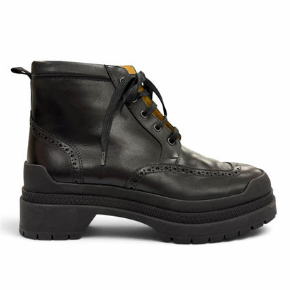Hermes Bottillons Leather Chip Perforation Lace-up Boots Black — view 6