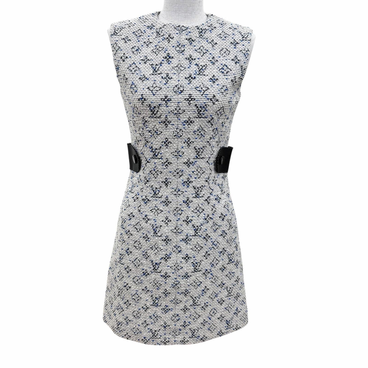 Louis Vuitton Leather Monogram Tweed Sleeveless Dress Multicolor 34