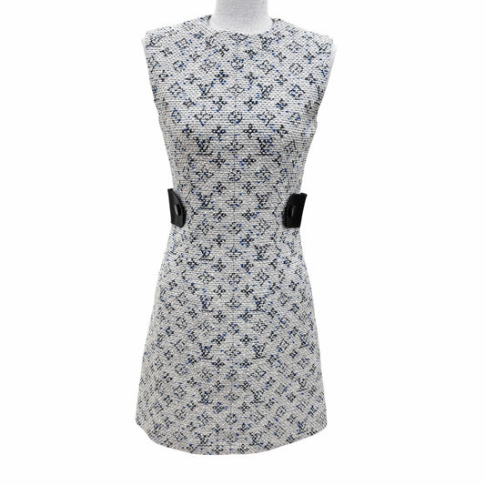 Louis Vuitton Leather Monogram Tweed Sleeveless Dress Multicolor 34