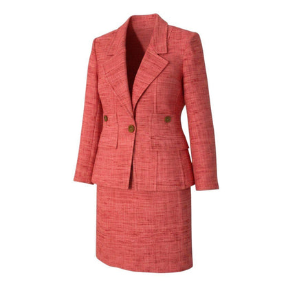 Saint Laurent Set Skirt Suit Tweed Jacket Knee-Length Pink Silk