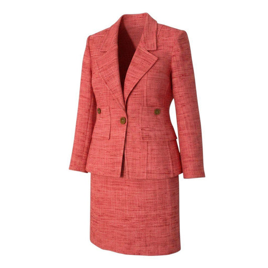 Saint Laurent Set Skirt Suit Tweed Jacket Knee-Length Pink Silk