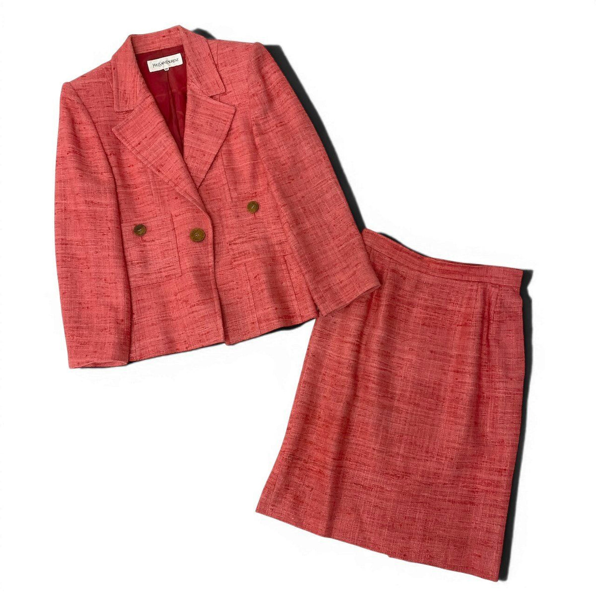 Saint Laurent Set Skirt Suit Tweed Jacket Knee-Length Pink Silk — view 2