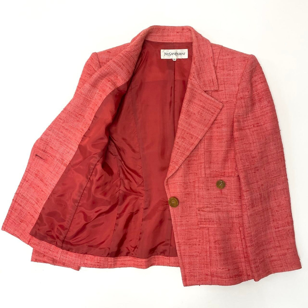 Saint Laurent Set Skirt Suit Tweed Jacket Knee-Length Pink Silk — view 6