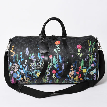 Louis Vuitton Keepall Bandouliere 50 Boston Bag Monogram Eclipse Floral Black