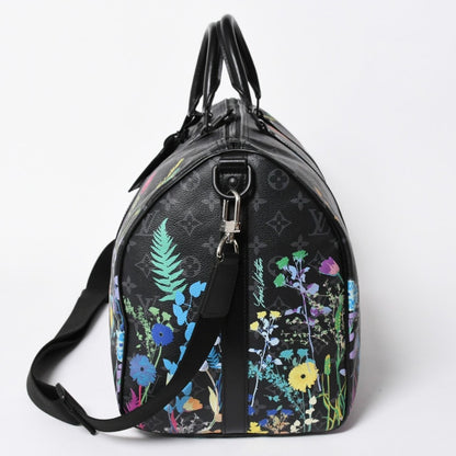 Louis Vuitton Keepall Bandouliere 50 Boston Bag Monogram Eclipse Floral Black — view 4