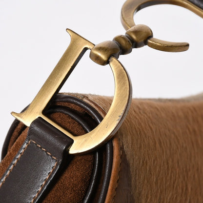 Dior Saddle Bag Calf Hair Suede Brown Gold — view 7