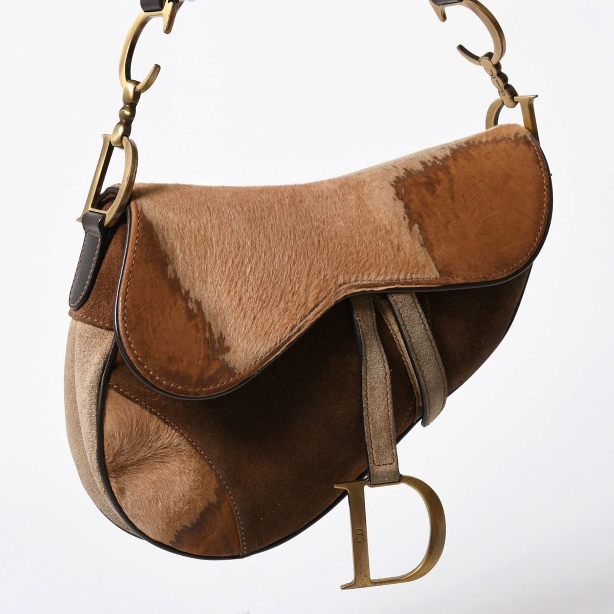 Dior Saddle Bag Calf Hair Suede Brown Gold — view 3