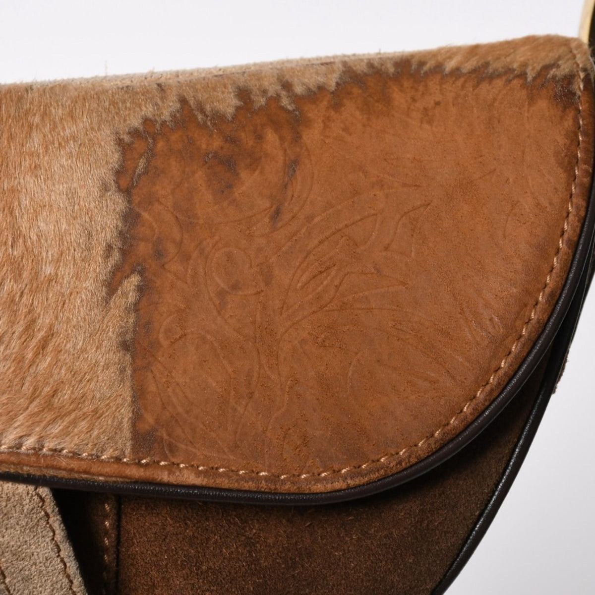 Dior Saddle Bag Calf Hair Suede Brown Gold — view 4