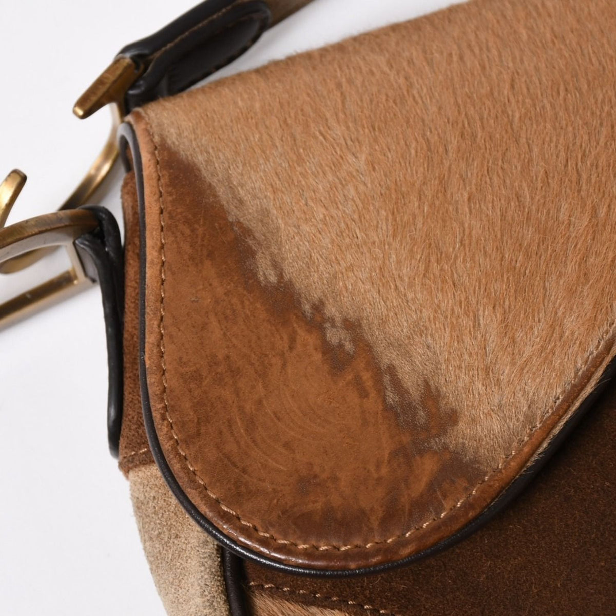 Dior Saddle Bag Calf Hair Suede Brown Gold — view 5