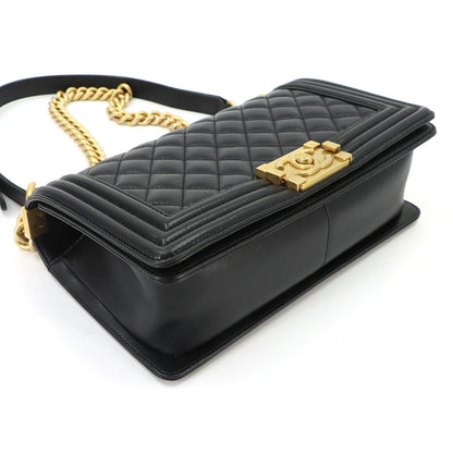 Chanel Boy Chain Shoulder Bag Lambskin Black Gold — view 5