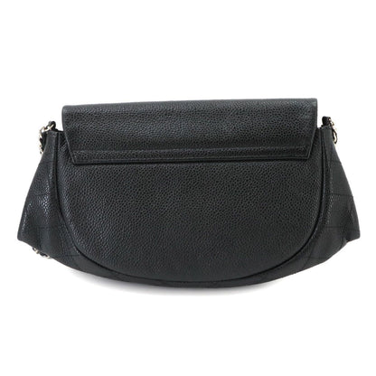 Chanel Half Moon Chain Wallet Caviar Leather Black Silver Shoulder Bag — view 3