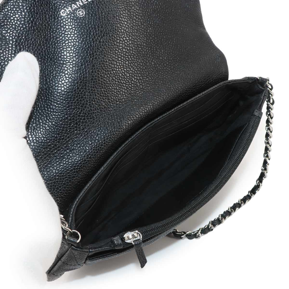 Chanel Half Moon Chain Wallet Caviar Leather Black Silver Shoulder Bag — view 7