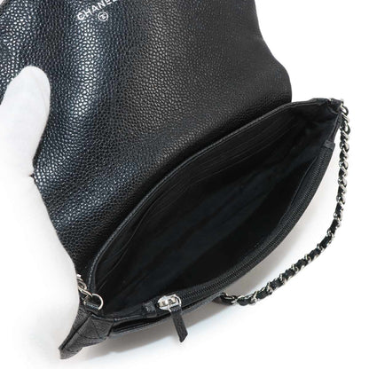 Chanel Half Moon Chain Wallet Caviar Leather Black Silver Shoulder Bag — view 7