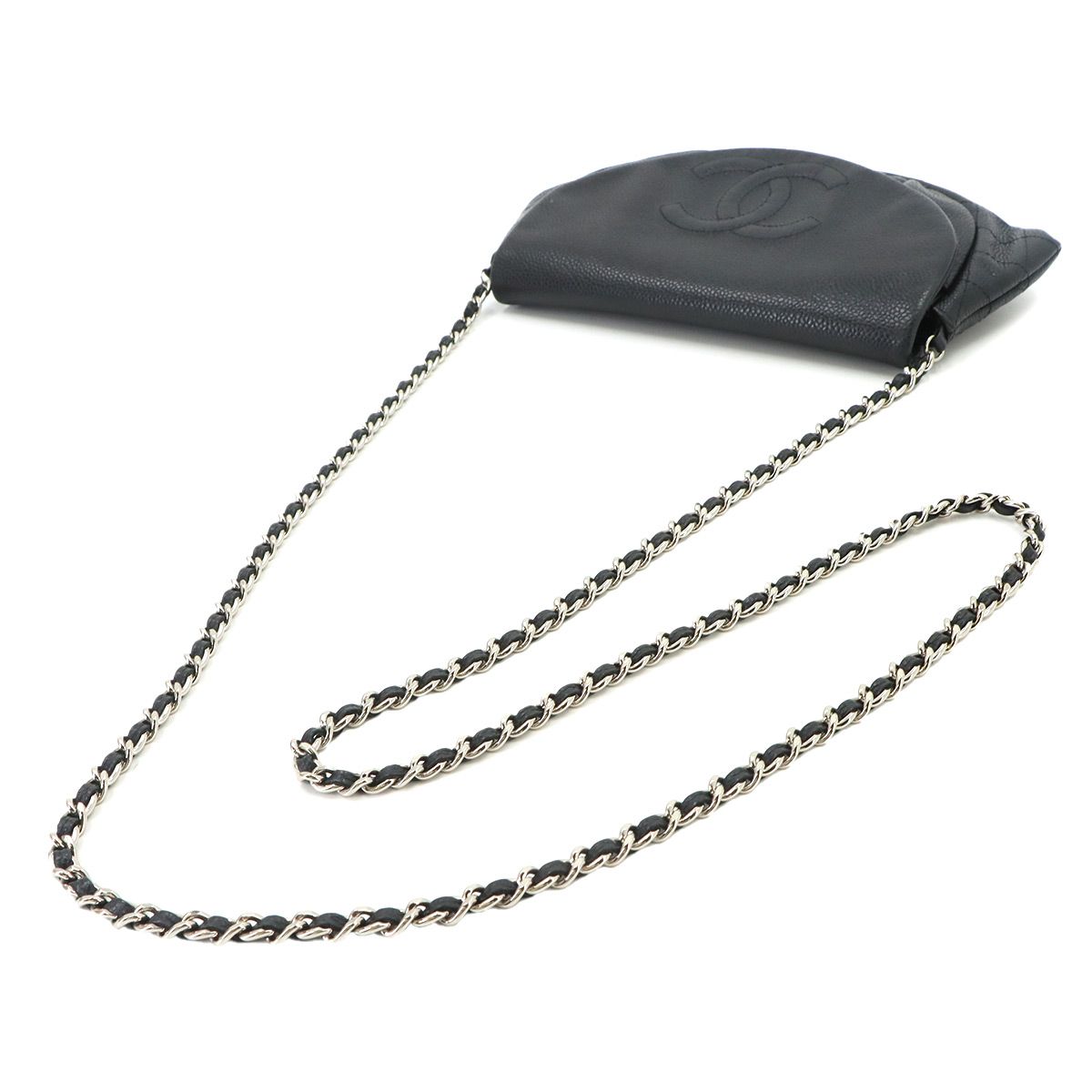 Chanel Half Moon Chain Wallet Caviar Leather Black Silver Shoulder Bag — view 6