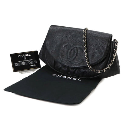 Chanel Half Moon Chain Wallet Caviar Leather Black Silver Shoulder Bag — view 2