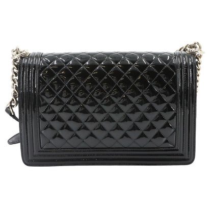 Chanel Boy Chain Shoulder Bag Patent Leather Black Silver — view 2