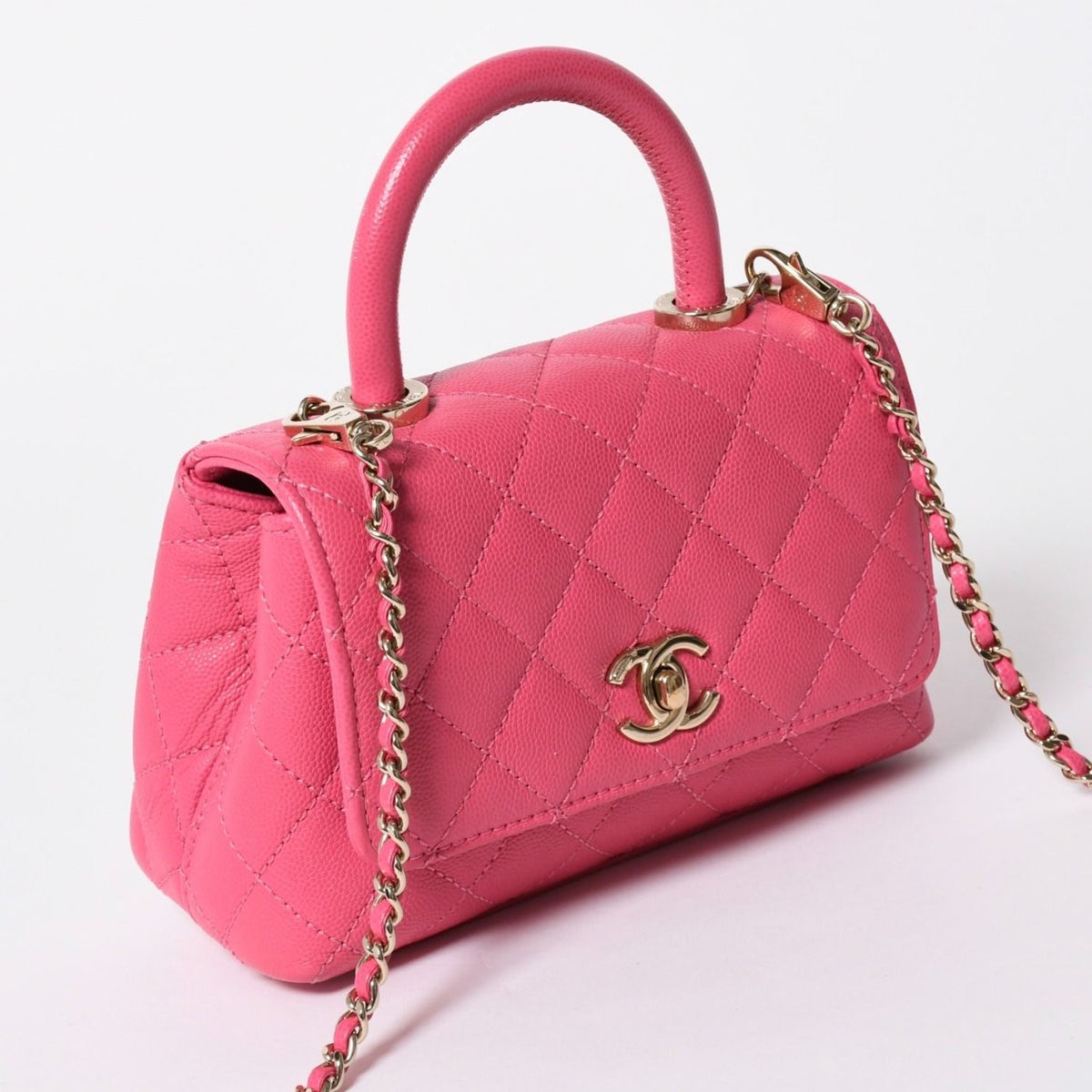 Chanel Coco Handle Handbag Shoulder Caviar Leather Pink — view 3