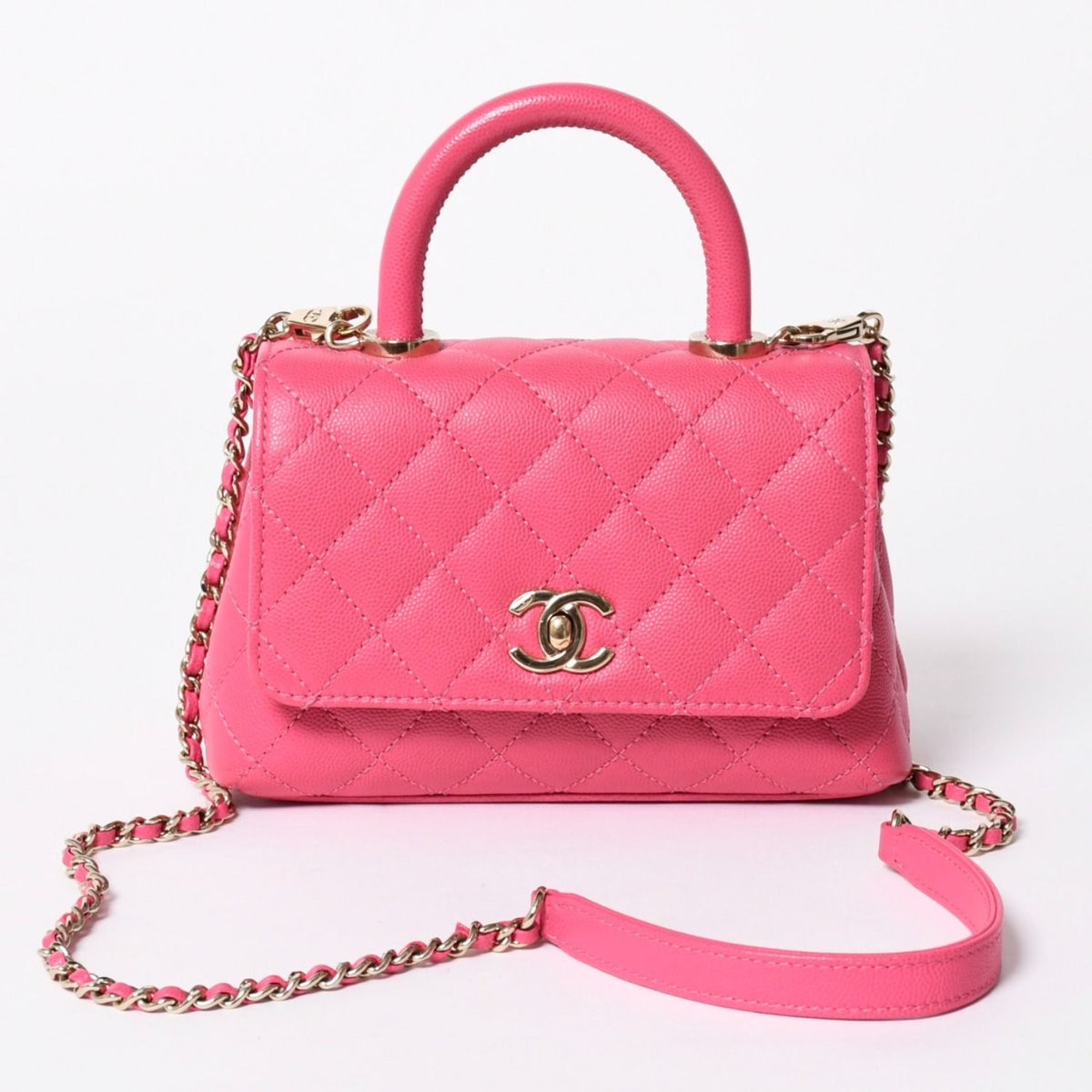 Chanel Coco Handle Handbag Shoulder Caviar Leather Pink