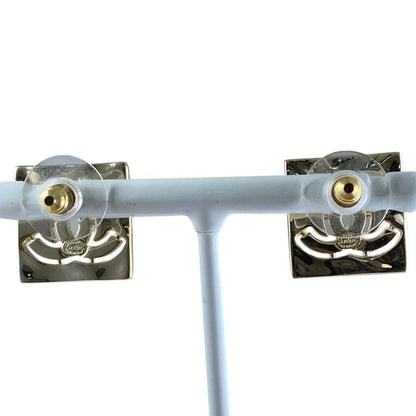 Chanel Earrings CC Logo Square Rhinestone Champagne Gold — view 2