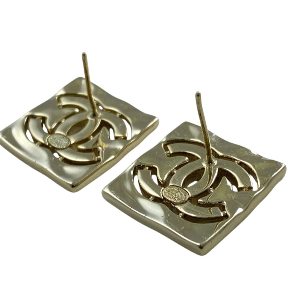 Chanel Earrings CC Logo Square Rhinestone Champagne Gold — view 7