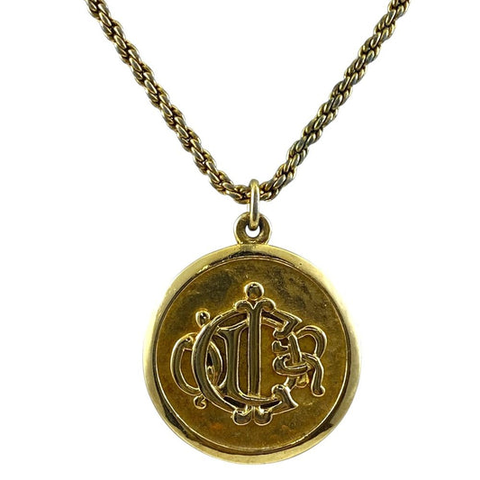 Dior Vintage Logo Pendant Coin Gold Plated Necklace