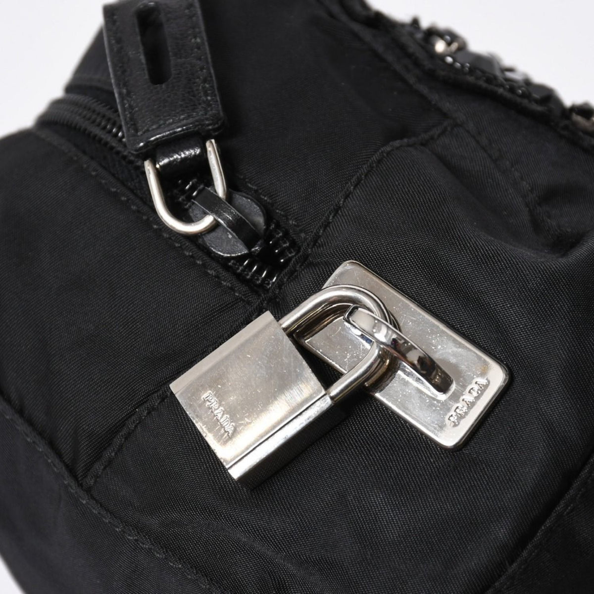 Prada Handbag Evening Heart Triangle Logo Nylon Black Silver — view 6