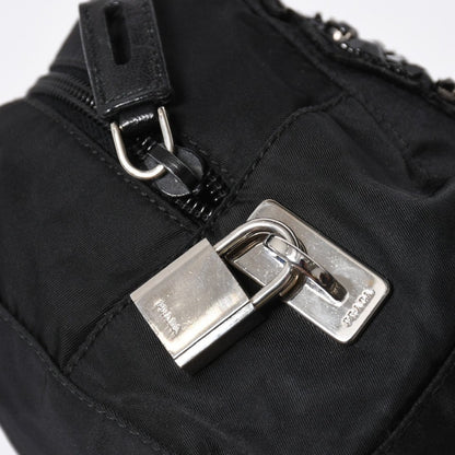Prada Handbag Evening Heart Triangle Logo Nylon Black Silver — view 6