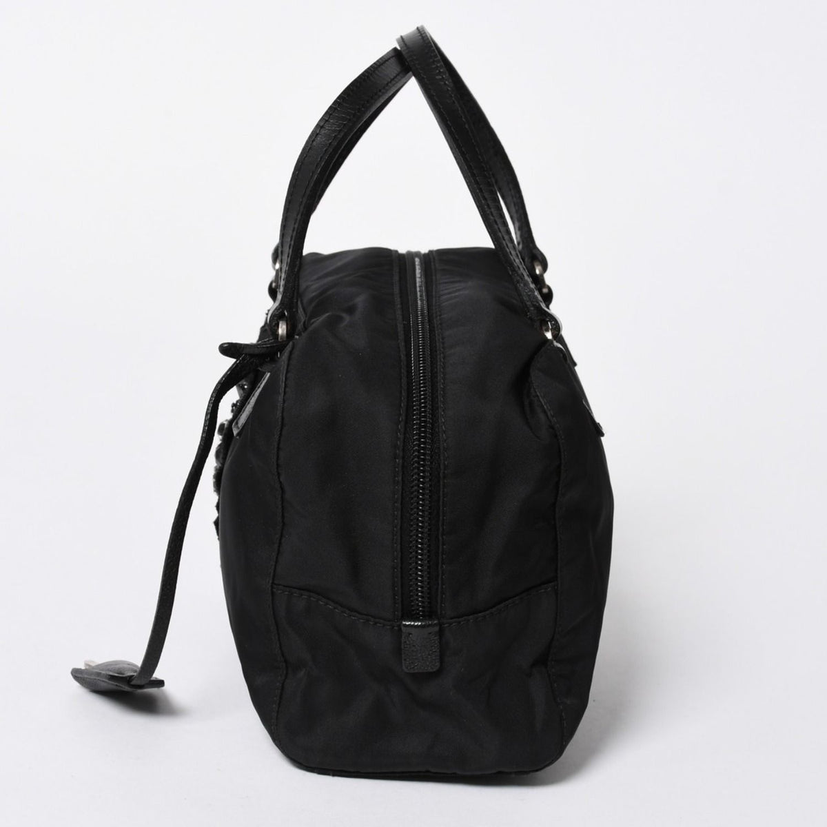 Prada Handbag Evening Heart Triangle Logo Nylon Black Silver — view 4