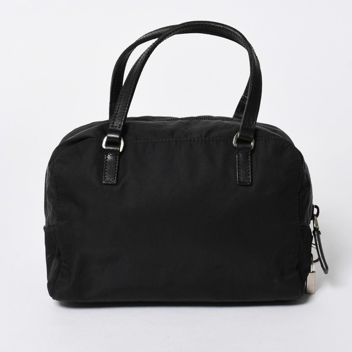 Prada Handbag Evening Heart Triangle Logo Nylon Black Silver — view 2