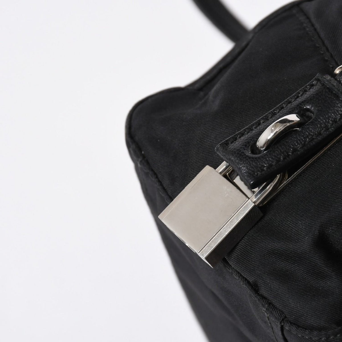 Prada Handbag Evening Heart Triangle Logo Nylon Black Silver — view 7