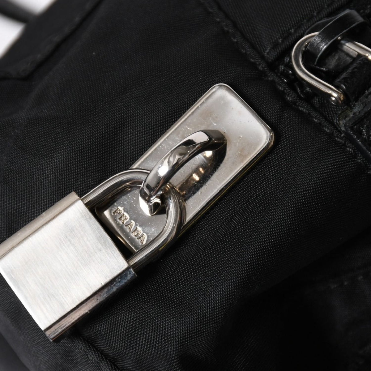 Prada Handbag Evening Heart Triangle Logo Nylon Black Silver — view 8