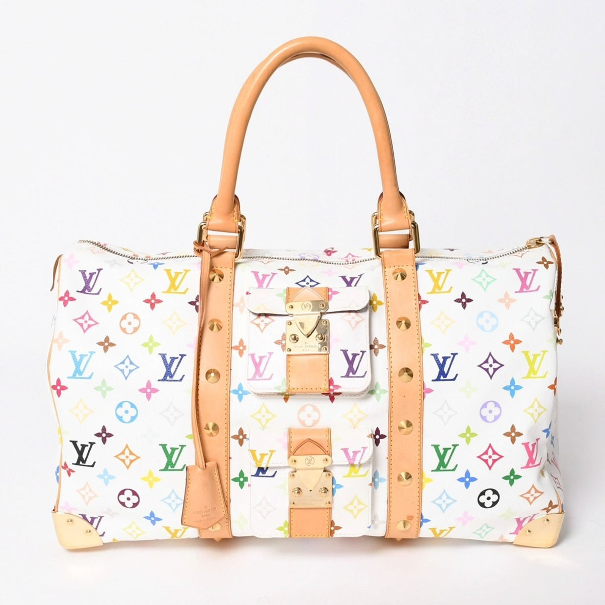 Louis Vuitton Keepall 45 Boston Bag Monogram Multicolor White Takashi Murakami
