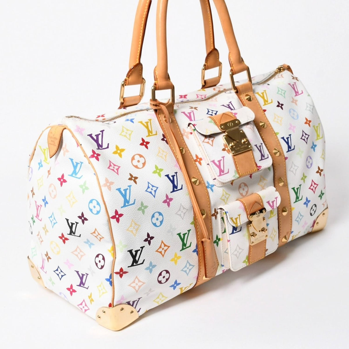 Louis Vuitton Keepall 45 Boston Bag Monogram Multicolor White Takashi Murakami — view 3