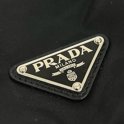 Prada Shoulder Bag Studded Nylon Black Light Blue Silver — view 6