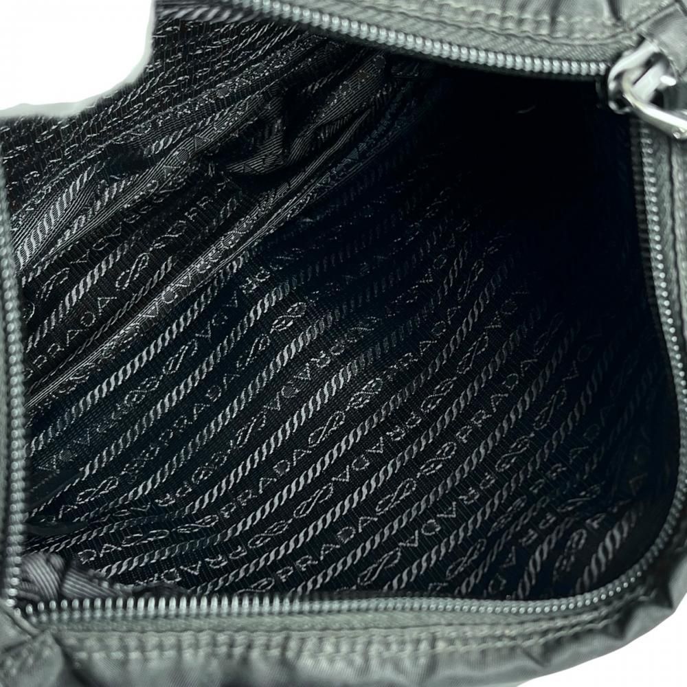 Prada Shoulder Bag Studded Nylon Black Light Blue Silver — view 4