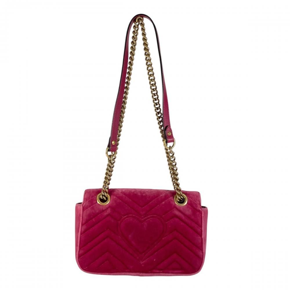 Gucci 2-Way GG Marmont Shoulder Bag Velour Leather Sequin Pink Antique Gold — view 2