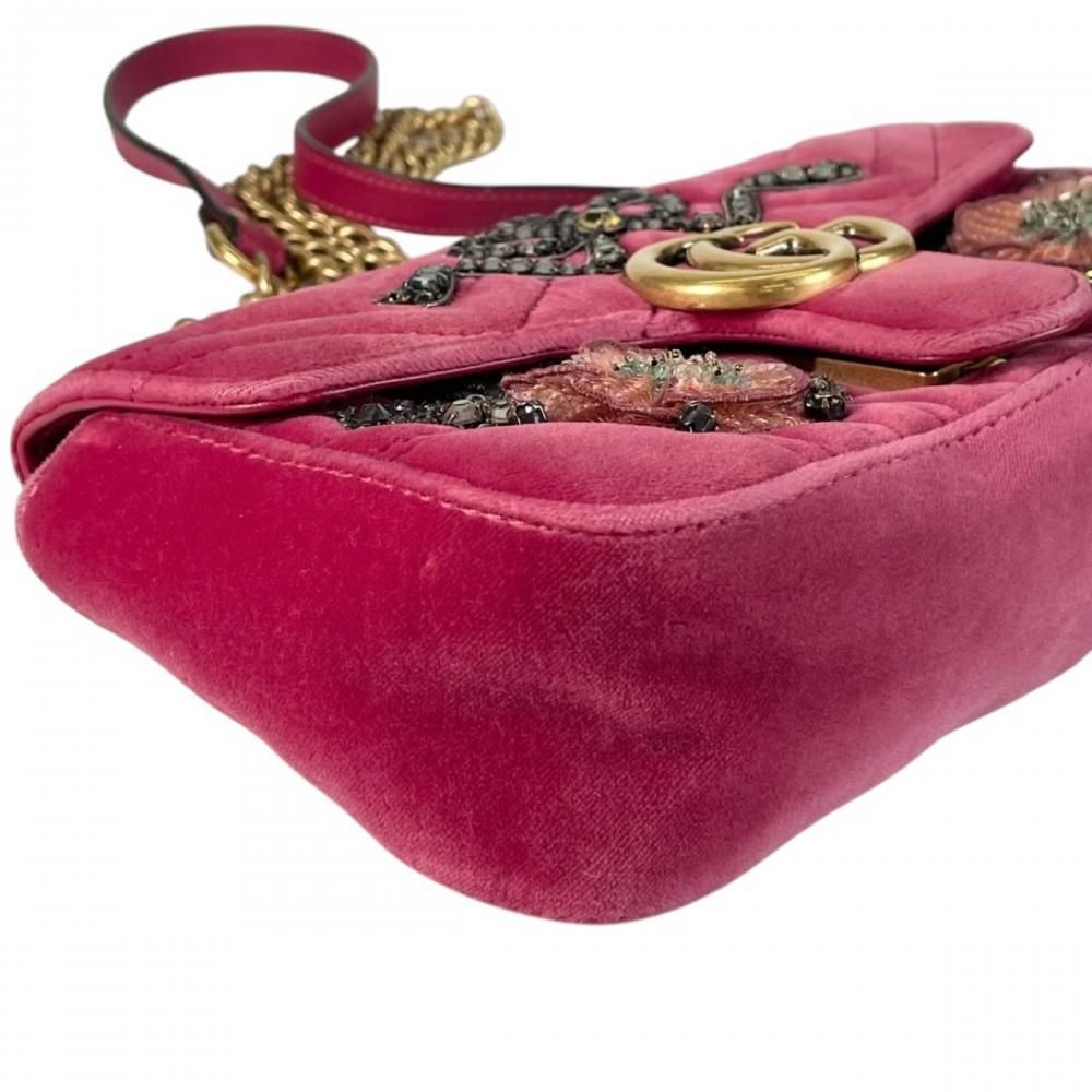Gucci 2-Way GG Marmont Shoulder Bag Velour Leather Sequin Pink Antique Gold — view 8