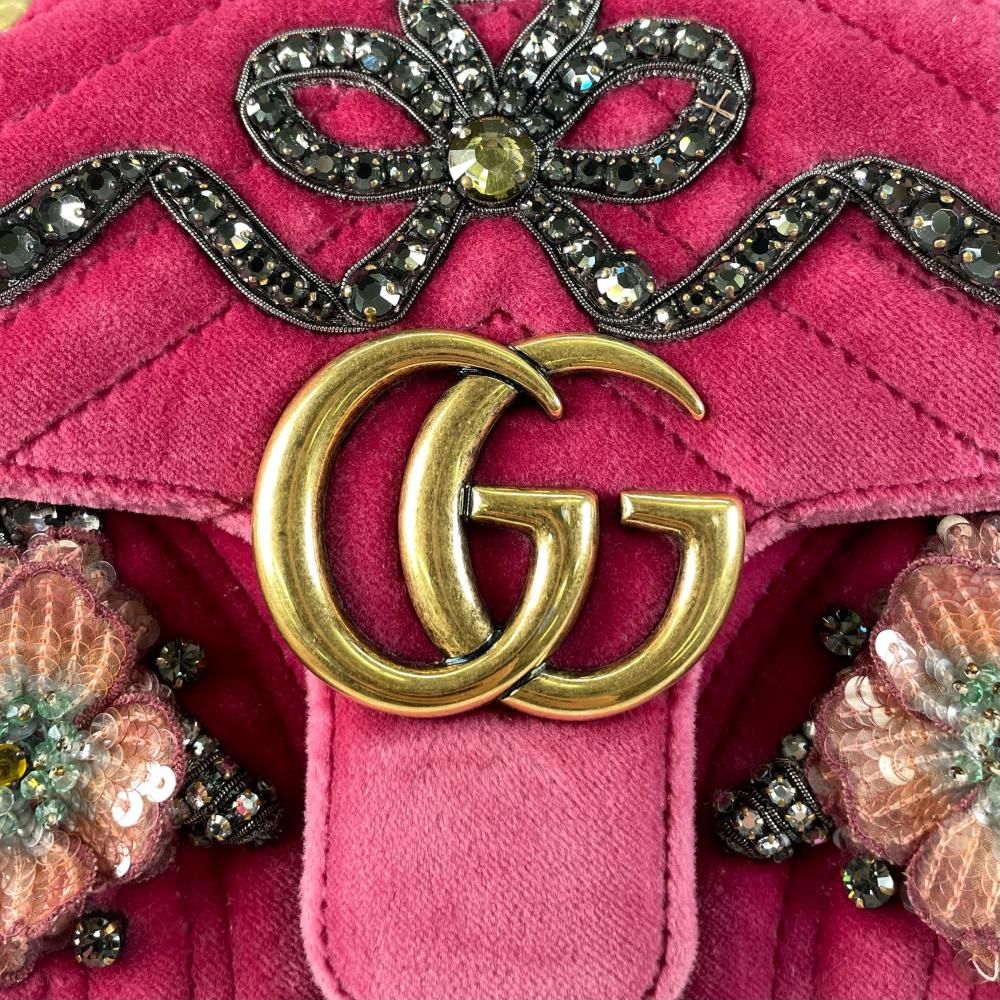 Gucci 2-Way GG Marmont Shoulder Bag Velour Leather Sequin Pink Antique Gold — view 5