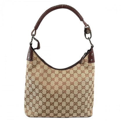 Gucci Shoulder Bag Tote GG Canvas Leather Brown Silver — view 2
