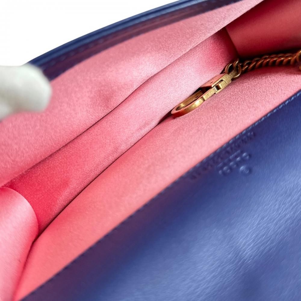 Gucci Shoulder Bag GG Marmont Logo Velvet Leather Blue Gold — view 4