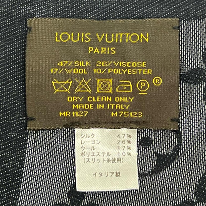 Louis Vuitton Shawl Monogram Shine Large Silk Wool Rayon Black Scarf — view 3