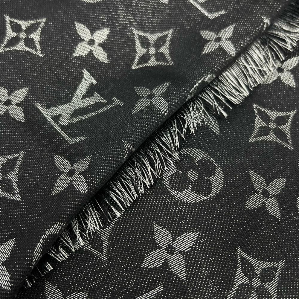 Louis Vuitton Shawl Monogram Shine Large Silk Wool Rayon Black Scarf — view 7