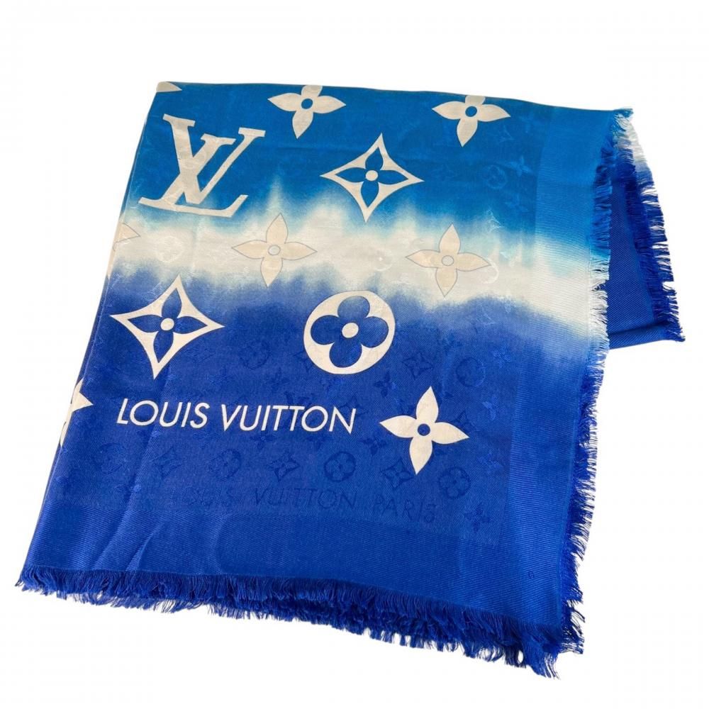 Louis Vuitton Shawl Monogram LV Escale Tie Dye Silk Wool Blue Scarf